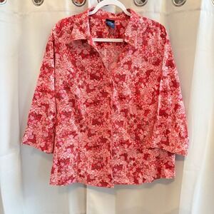 Basic Editions Womens 3X Floral Print Button Up Blouse Shirt Boho Romantic 19526